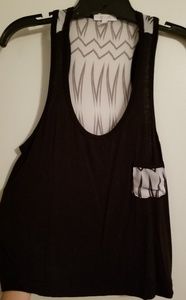 Black Tank Top w Semi-See-Through Geometric Back